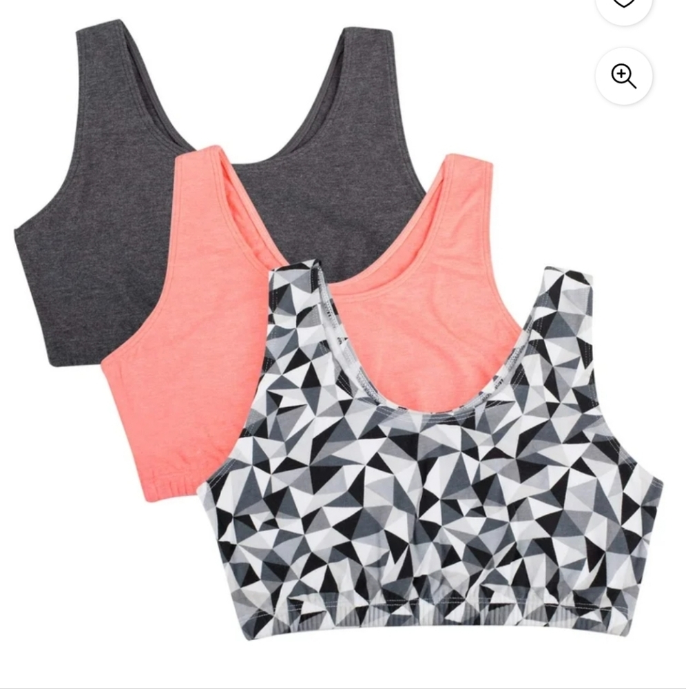 Fruit Of The Loom Geometric and Solid Sports Bras Set Of 3